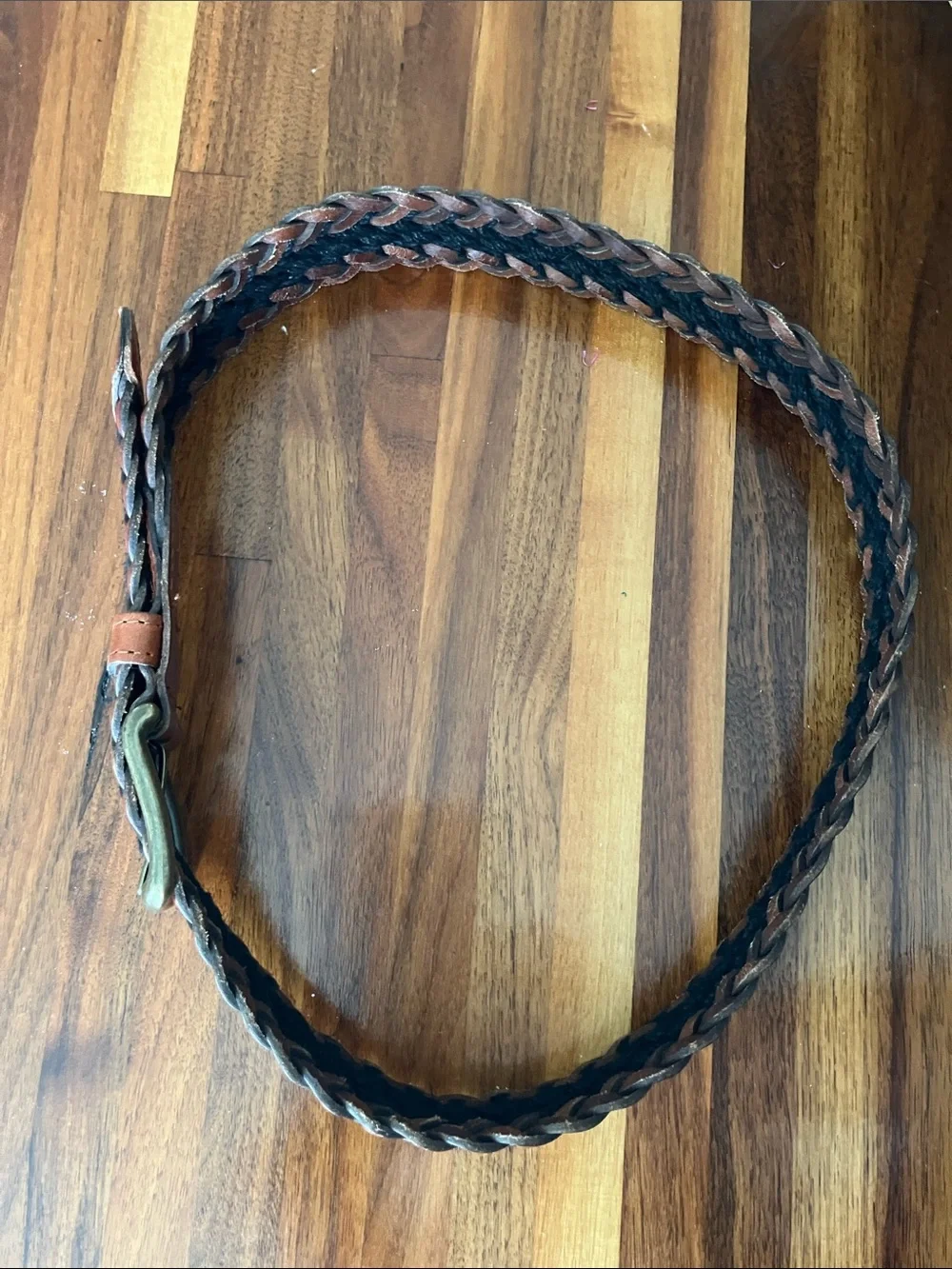Fossil Braided Leather Belt Brown Black Woven Genuine Leather Adjustable Youth S